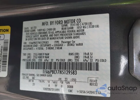 2022 Ford Mustang Gt Fastback from USA, damaged, VIN 1FA6P8CF7N5129583